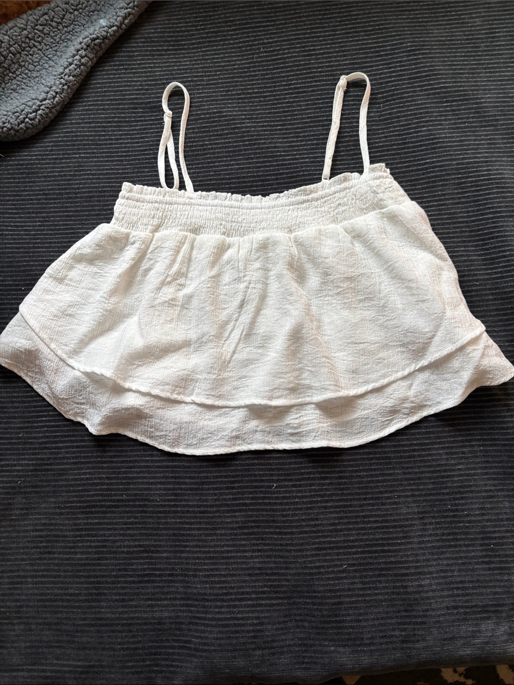 Paper Crane White Textured Smocked Crop Top